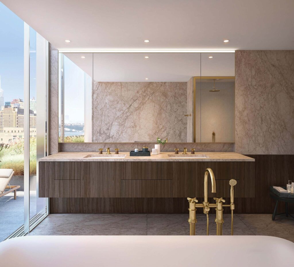 Residence Jardim — master bath, finiture in marmo e ottone
