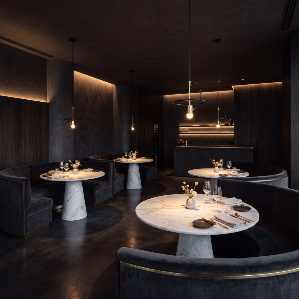 Sala ristorante di lusso montata da PG Montaggi Arredi